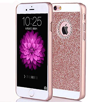 iPhone 6/6s Case,ARSUE (TM) Luxury Hybrid Beauty Crystal Rhinestone With Gold Sparkle Glitter PC Hard Protective Diamond Case Cover For iPhone 6/6s [4.7inch] (Rose Gold)