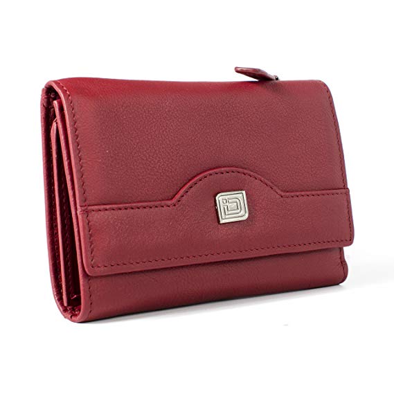 Ladies Compact Leather Trifold - RFID Wallets for Women - Top Quality Leather - RFID Protection and Security (Red)