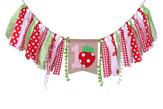 HighChair Banner for 1st Birthday - First Birthday Decorations for Photo Booth Props, Birthday Souvenir and Gifts for Kids, Best Party Supplies (Strawberry Birthday Banner)