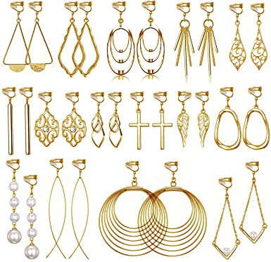 15 Pairs Wholesale Clip on Earrings for Women Fashion-Celtic Knot Earrings,Long Bar Earrings,Tear Drop Earrings Clip on Hoop Earrings for Women-Clipon Earrings for Women and Teen Girls