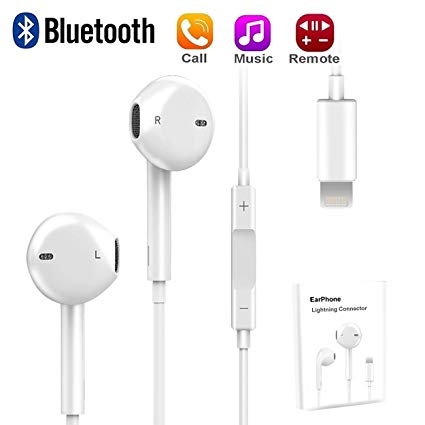 Bluetooth Earbuds for 8-Pin Connector, Microphone and Volume Control, Noise Canceling Headphone Compatible with IP 7 8 X