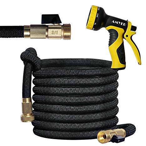 AMYER Garden Hose Expandable Garden Hose with Strong Flexible Latex Hose Core and Solid Brass Connector, 50 FT Garden Hose with 9 Function Spray Nozzle (Strong Pressure & Upgrade Version)