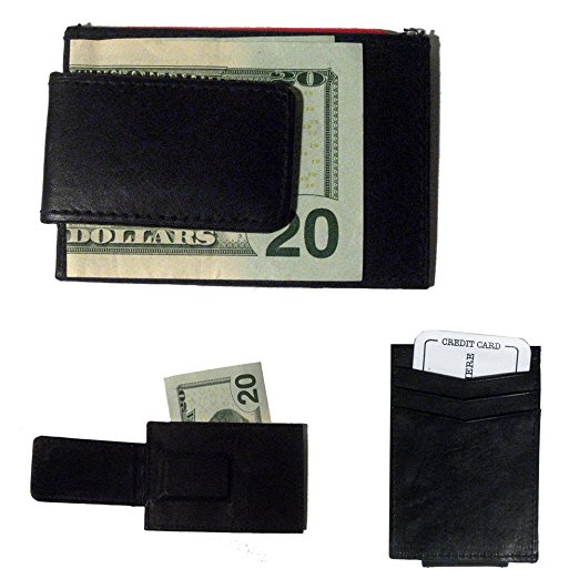 Leather Money Clip & Credit Card Holder - Style 1010R Black