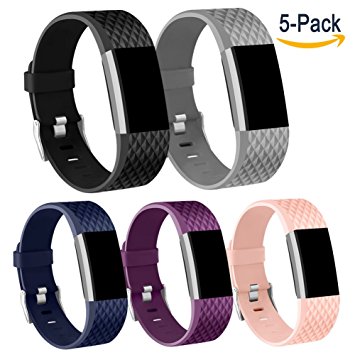 Vancle Fitbit Charge 2 Bands 5-Pack, Adjustable Replacement Sport Wristbands for Fitbit Charge 2 Bands