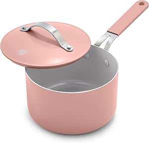 GreenLife Dream 2-Quart Ceramic Nonstick Saucepan with Lid, PFAS-Free & PFOA-Free, Dishwasher & Oven Safe, Stay-Cool Handle, Durable Aluminum Body, Easy Clean, Versatile Cooking, Dusty Rose