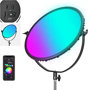 NEEWER 18" RGB LED Round Panel Video Light with APP Control, 65W 6000Lux/0.5m 2500K-8500K RGBCW Photography Studio Lighting /18 Scenes/V Battery Powered for Outdoor Filming Recording Streaming, GR18C