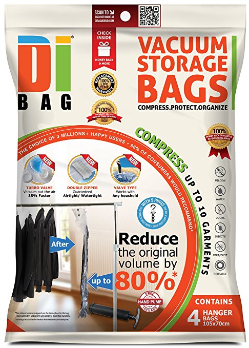 DIBAG Short Hanging Vacuum Storage Space Saver Bags, 4 Piece