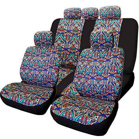 Yupbizauto New Aztec Design Front and Rear Car Truck SUV Seat Covers Headrest Cover Full Set