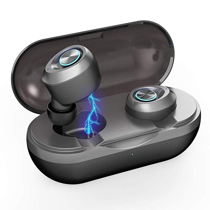 Wireless Earbuds Bluetooth 5.0 Jecoo True Wireless Earphones Stereo Sound Auto-Pairing Sweatproof Bluetooth Headphones with Charging Case Built-in Microphone Black