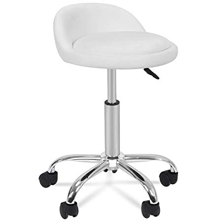 ZENY Adjustable Hydraulic Beauty Rolling Stool Chair for Office Salon Facial Medical Tattoo Drafting Stool w/Backrest (White 1 pc)