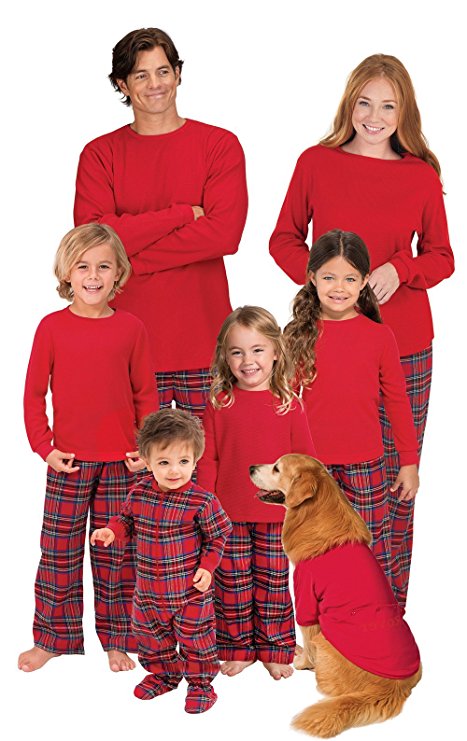 PajamaGram Red Flannel Stewart Plaid Matching Family Christmas Pajama Set