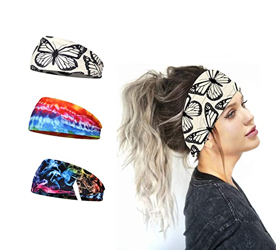 VICHYIE 3-Pack Women's Headbands Elastic Turban Headband Boho Floal Style Hair Band for Yoga Workout (A-3pack)
