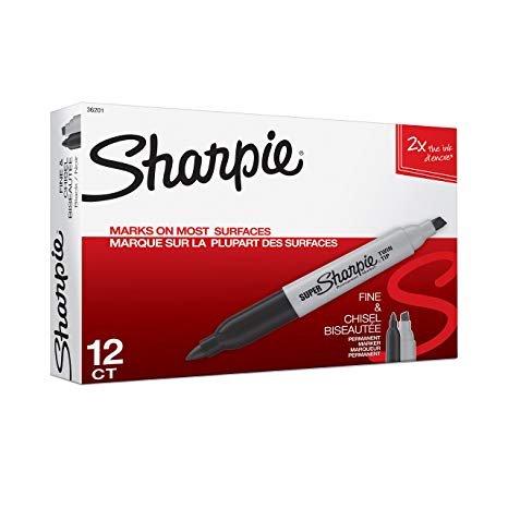 Sharpie Super Twin Tip Fine Point and Chisel Tip Permanent Markers, 12 Black Markers (36201)