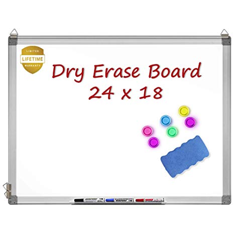 Magnetic Whiteboard, 24 X 18 Inches Magnetic Dry Erase Board with 1 Dry Eraser, 3 Dry Erase Markers, Silver Aluminum Frame, Excellent for Office and Home