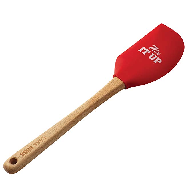Cake Boss Novelty Tools 11.5-Inch Silicone Scraping Spatula, "Mix It Up", Red