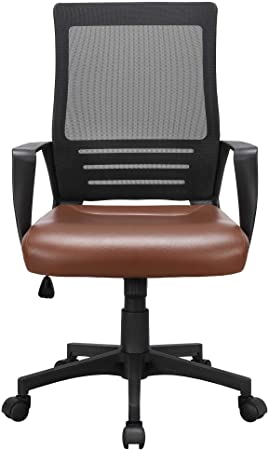 Yaheetech Executive Office Chair with PU Leather Padded Seat and Mesh Back Ergonomic Desk Chair with Lumbar Support