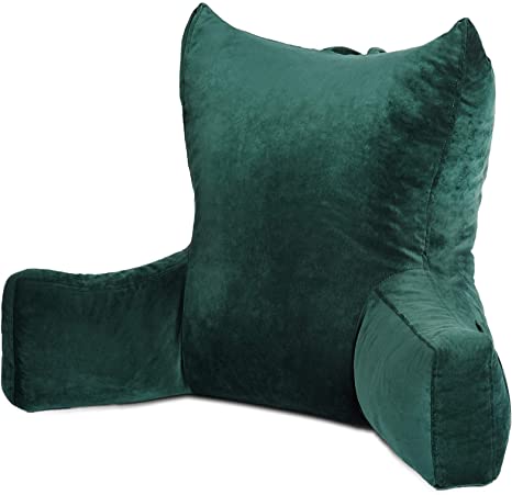 Neustern Reading Pillows with Support Arms, Premium Shredded Memory Foam TV Backrest with Washable Cover（X-Large (Dark Green)