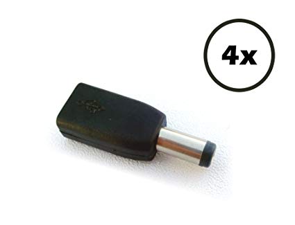 4-PACK Female micro-USB to male DC 5.5x2.1mm (type M barrel) converter plug