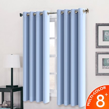 Balichun Blackout Curtains 63-Inch Set of 2 Panels, Thermal Insulated Solid Grommets Curtains for Kids Room (Each Panel 52 by 63Inch, Lake Blue)