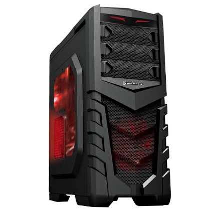 CiT Vanquish Gaming Toolless Case with USB3 Port, Side Window, Card Reader and 2 x 12CM Red Led Fans