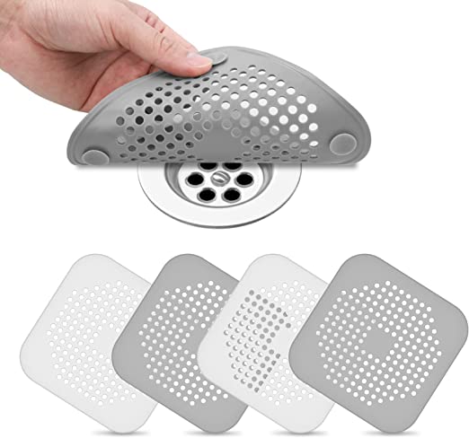 Flintronic 4PCS Coladores de Drenaje de Silicona, Cubierta de Desagüe de Ducha, Tapón de Filtro Protector de Colador de Fregadero Plegable con Ventosa Fuerte para Bañera, Baño, Cocina