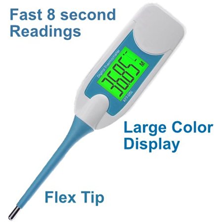 Oral Thermometer - Digital Thermometer with EASY and Fast Readings and Flexible Tip and Water Proof Design. Great for Oral, Rectal & Oxter Readings, Perfect for Babies or Animals.