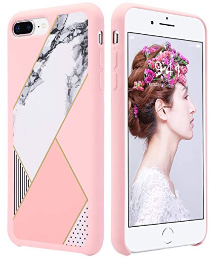 ULAK iPhone 7 Plus Case, iPhone 7 Plus Case Silicone, Shock Absorbing Liquid Silicone Gel Rubber Shockproof Case Cover with Soft Microfiber Cloth Lining Cushion for iPhone 7 Plus, Pink Marble