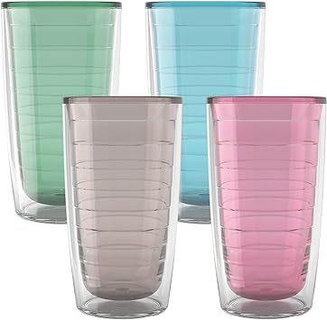 Tervis Made in USA Double Walled Clear & Colorful Tabletop Insulated Tumbler Cup Keeps Drinks Cold & Hot, 16oz - 4pk, Assorted Pastels