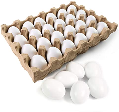 SallyFashion 24 PCS White Wooden Eggs Easter Eggs Fake Eggs for Children DIY Game, Kitchen Craft Adornment, Toy Foods