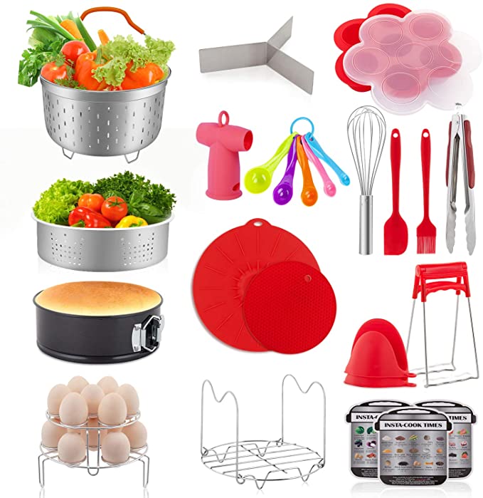 22 Pcs Accessories for Instant Pot 6 8 Qt, YIHONG Pressure Cooker Accessories Set,2 Steamer Baskets,7 Inch Springform Pan,Stackable Egg Rack,Silicone Egg Bites Mold,Free Ebook Recipe