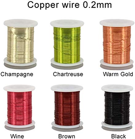 Riverruns 6 Color/Set Non-tarnishing Ultra Copper Wire 0.1mm, 0.2mm Super Realistic Fly Tying Material Proudly from Europe Great Choices for Larve Nymph, Streamer