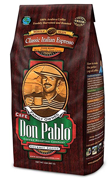 Cafe Don Pablo Gourmet Coffee Medium-Dark Roast Whole Bean, Classic Italian Espresso, 2 Pound
