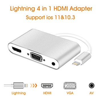 Lightning to HDMI VGA AV Adapter Converter, Cozysmart 3 in 1 Plug and Play lightning Digital AV Adapter to 1080P HDTV Projector Monitor Compatible with iPhone 7 / 8 / X/ 7Plus/ 8 Plus, iPad, iPod
