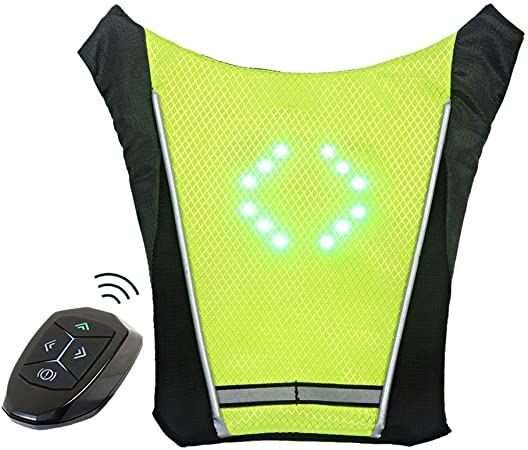 ECEEN LED Turn Signal Vest Bike Pack Guiding Light Reflective Luminous Safety Warning Direction Backpack with Remote Controller for Night Cycling Running Walking Hiking Bag