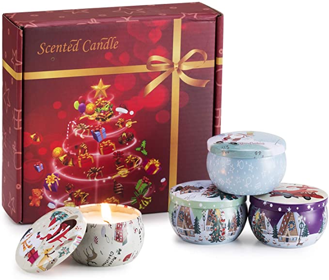 Scented Candles Set for Christmas-Candles for Home Scented,Stress Relief Soy Candles 2.5 Oz,Travel Tin Relaxing Candle with Strongly Fragrance Essential Oils for Aromatherapy,for Bath,Spa,Meditation
