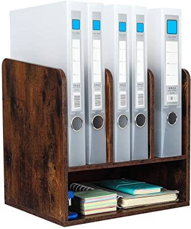 EasyPAG Wood Desktop A4 File Holder Folder Organiser Magazine Storage Versatile Desk Tidy Filing Tray,Brown,320x318x254mm