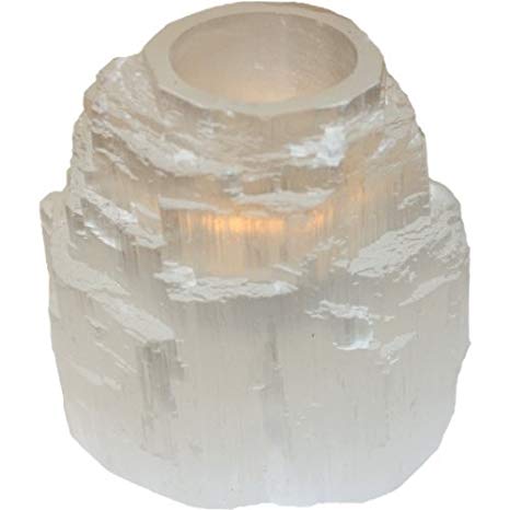 GeoFossils Selenite Mountain Tealight Candle Holder