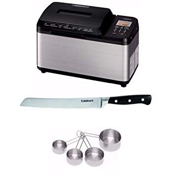 Zojirushi BB-PDC20BA Home Bakery Virtuoso Plus Breadmaker, 2 lb. loaf of bread, Stainless Steel/Black Includes 8" Bread Knife with Blade Guard, 4 Piece Stainless Steel Measuring Cup Set and Bread Book