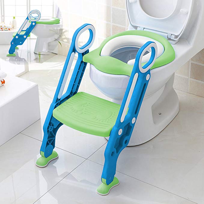 Aitsite Potty Trainer Seat with Ladder Toilet Training Seat Sturdy Built-in Step Pad for Kids Babies