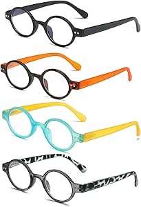 KoKoBin 4-Pack Mini Small Round Reading Glasses Comfortable Readers for Women and Men (Multicoloured2, 2.00, multiplier_x)