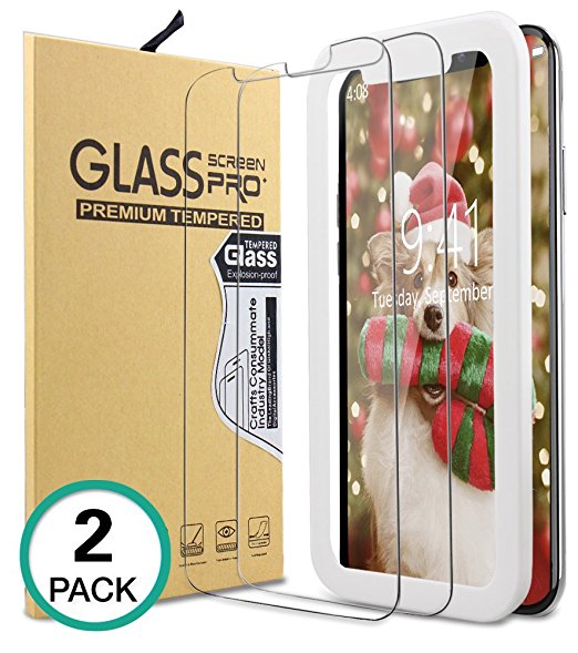 iPhone X Screen Protector (2 Packs), Bovon [3D Touch] [Ultra Clear] [Case-Friendly][Scratch Proof] [Bubble-Free] Tempered Glass Film with Alignment Frame for Apple iPhone X / iPhone 10 [2017] (Clear)