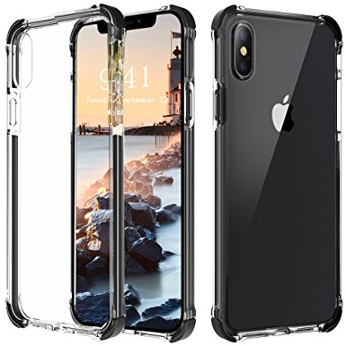 Bovon iPhone X Case, [Crystal Clear] [Shock Absorption] [Support Wireless Charging] Hard PC Back Protective Case Cover with Reinforced Frame & TPE Corner Cushion for Apple iPhone X / iPhone 10 (2017)