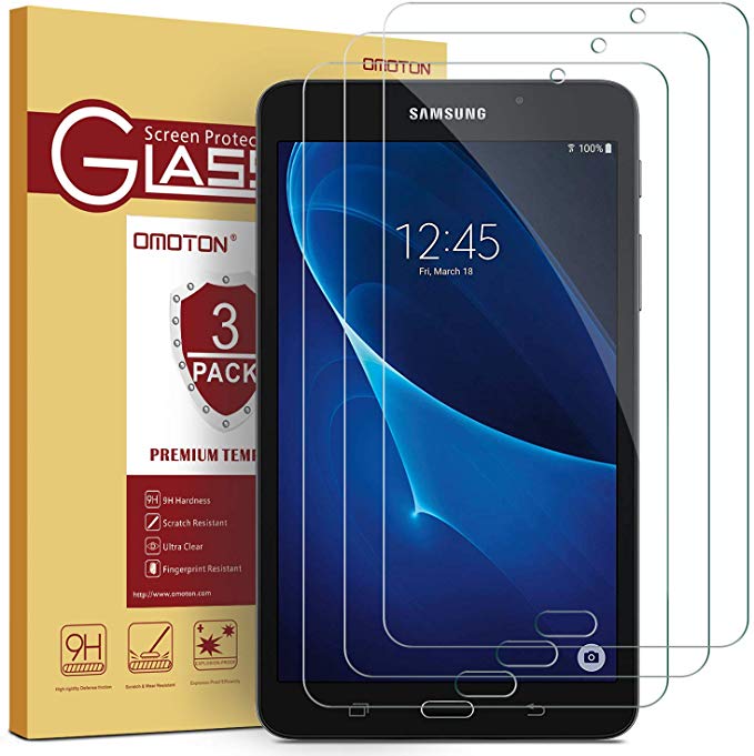 [3 Pack] OMOTON Samsung Galaxy Tab A 7.0 Screen Protector, Tempered-Glass Protector with [9H Hardness] [Crystal Clear] [Scratch-Resistant] [Bubble Free]