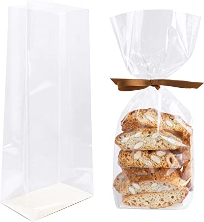 Morepack Gusseted Flat Bottom Cellophane Bags with Paper Insert 50Pcs 5x3x12 Inches Gusseted Cello Bags