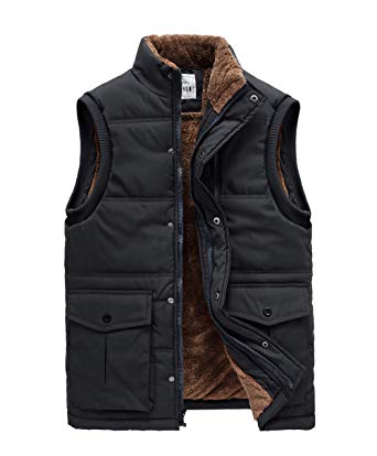 RongYue Men's Winter Warm Puffer Vest Quilted Padded Fur Lined Sleeveless Jacket