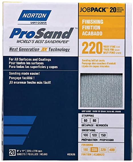 Norton 02636 Prosand 3X High Performance Sanding Sheet, 220 Grit