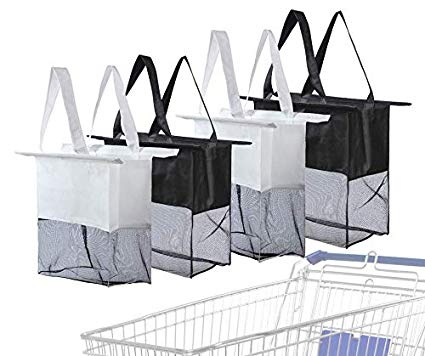 Reusable Shopping Cart Bags and Grocery Organizer Designed for Trolley Carts by Modern Day Living … (Green) (Grey Black Grey Black)