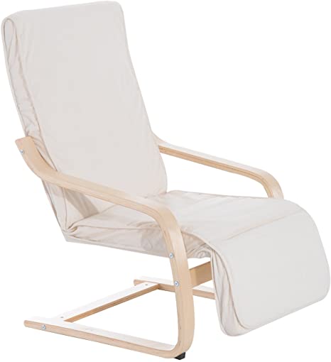 HOMCOM Wooden Lounging Rocker Deck Rocking Chair Relaxing Recliner Lounge Seat w/Adjustable Footrest & Removable Cushion (Creamy white)