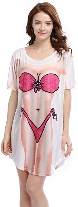 Bellady Lady's Fun Wear Hot Pink Bikini Print Cover Up T-Shirt