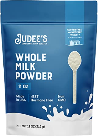 Judee’s Whole Milk Powder 312g (11oz) - 100% Non-GMO, rBST Hormone-Free, Gluten-Free & Nut-Free - Pantry Staple, Baking Ready, Great for Travel, and Reconstituting - Made in USA